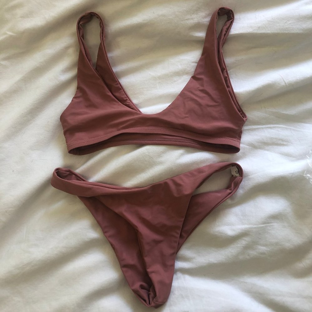 SHEIN Brown/Rose V-neck Bikini Set - Size Small
